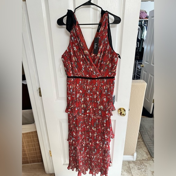LULUS Such Sophistication Rust Red Floral Print Pleated Maxi Dress - Picture 3 of 3